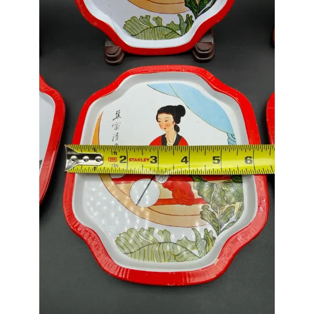 Vintage 1982 Action Industries Chinese Chinoiserie Tin Trays Hong Kong Set 9
